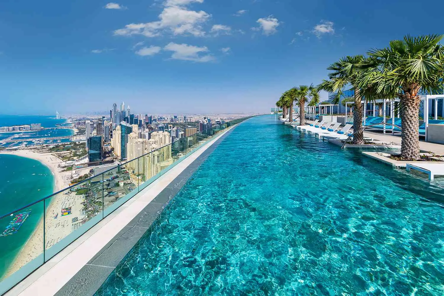 Infinity pool on Level 77 with panoramic views of Dubai Marina and the Palm Jumeirah