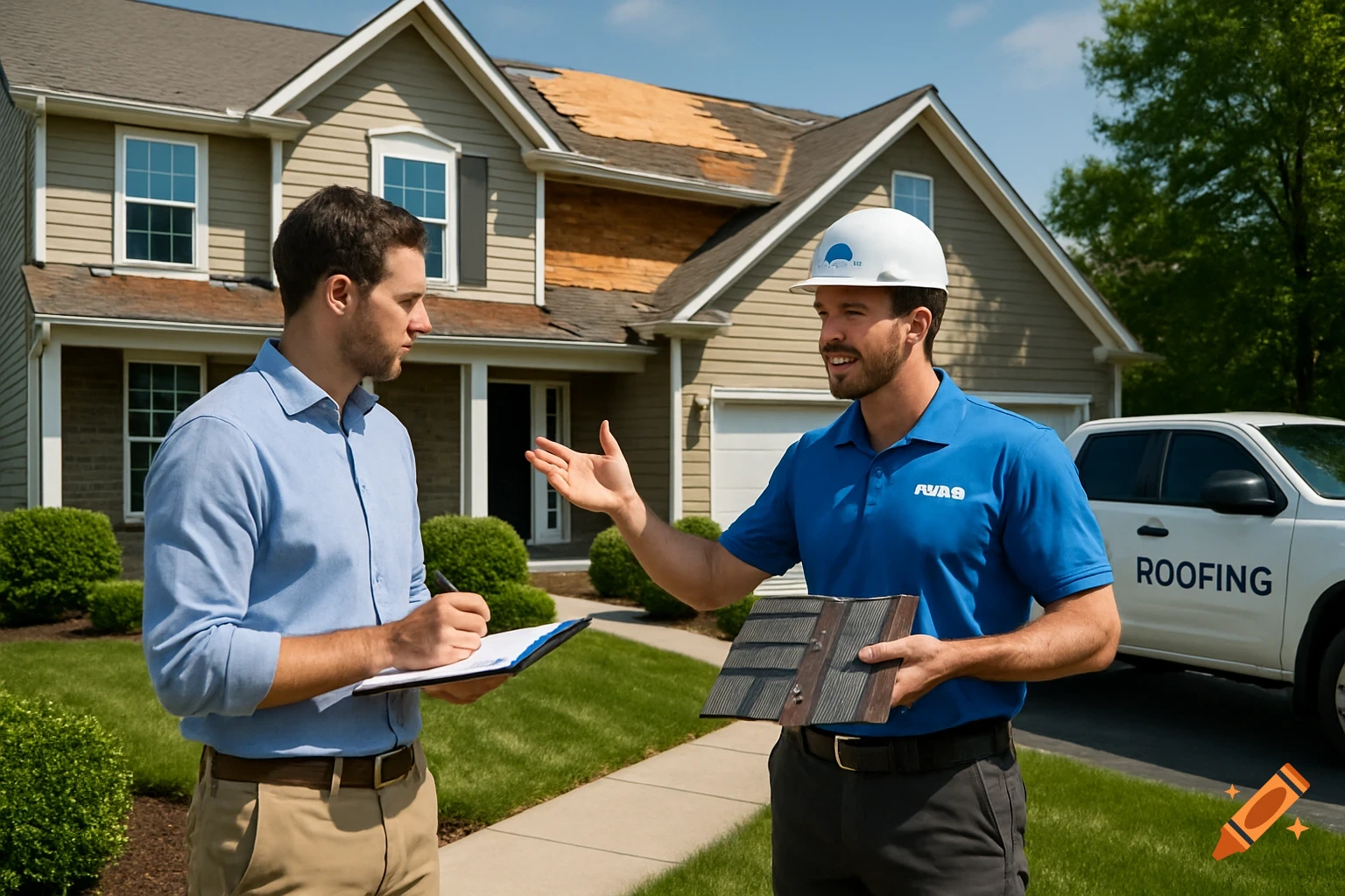 Homeowner reviewing a roof repair estimate with a local Boise contractor